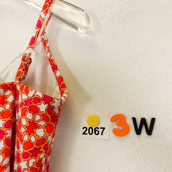 LANDS'‎ END Orange White Tankini 4P SMALL Swimwear Padded Geometric Ruched Strap - Picture 9 of 10